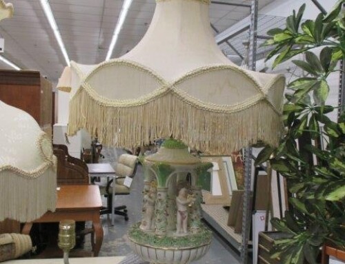 Item #244K –  Ornate Ceramic Lamp with Cherubs – $125