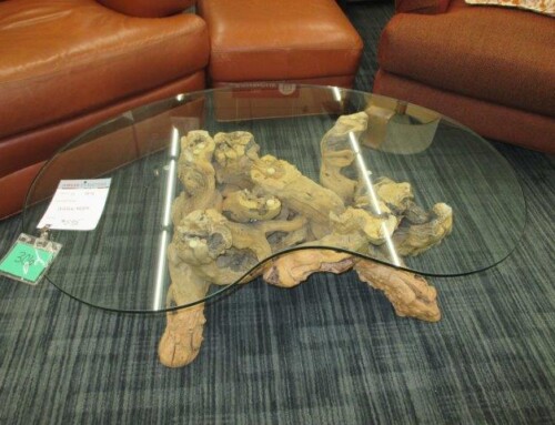 Item #306A – Glass Coffee Table with Wood Base – $595