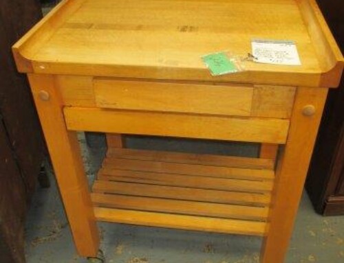 Item #226M – Butcher Block Table by Le Gourmand – $185