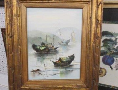 Item #350B – P. Wang Junk Boats Painting – $95