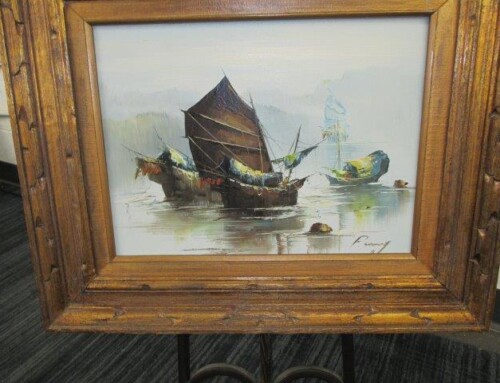 Item #329B – P. Wang Junk Boats Painting – $95